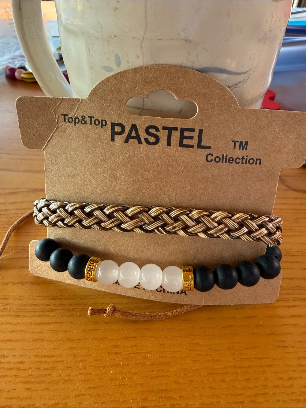 Pastel Collection Women’s Black Matte Bead and Gold Braided Bracelet Set